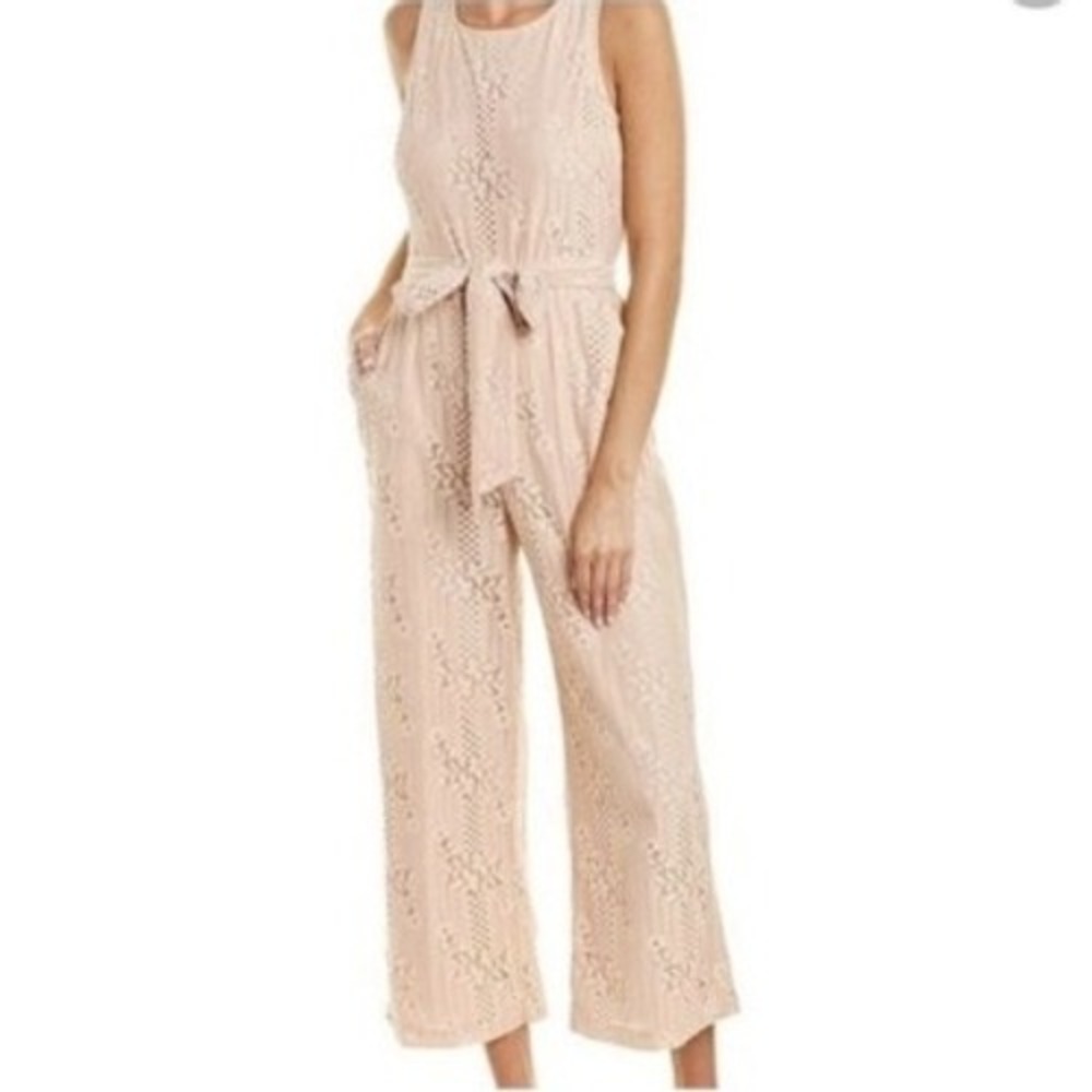 Vince Camuto women 4 sleeveless pleated halter lace Jumpsuit ethereal cottagecor